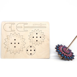 Aster Flower Spinning Top Kit, DIY Tops, Wooden tops, Lasercut Wood Spin Top, Engraved Toy Tops, Stocking Stuffer,