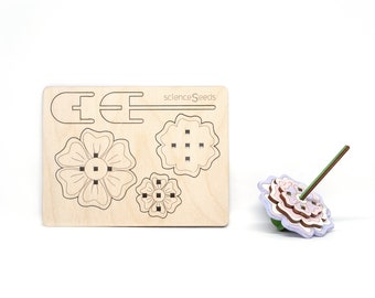 Hibiscus Flower Spinning Top Kit, DIY Tops, Wooden tops, Lasercut Wood Top, Lasercut DIY Kit, Engraved spinning top, Stocking Stuffer
