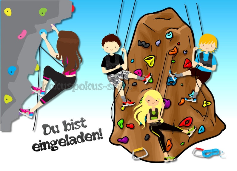10-invitation-cards-birthday-climbing-kids-etsy-uk