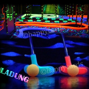8 Einladungskarten Minigolf Geburtstag Kinder Einladungen Mini Golf Schwarzlicht