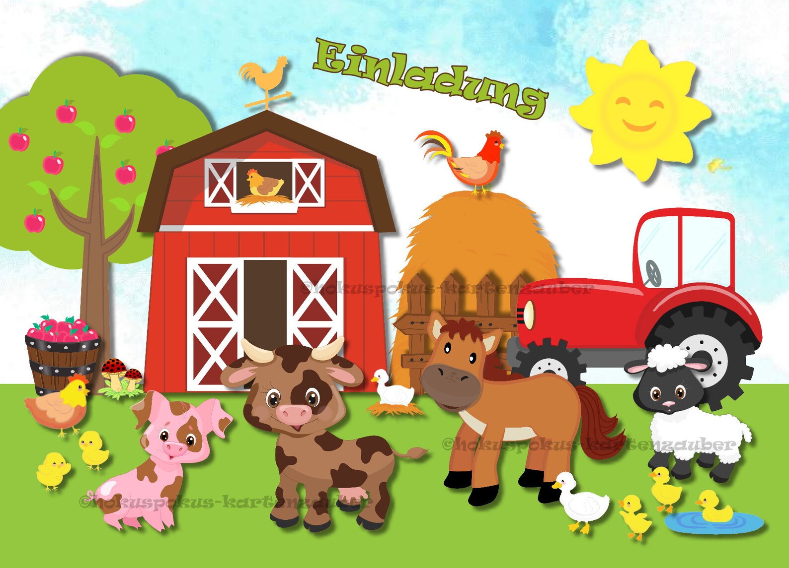 8 Einladungskarten Bauernhof Geburtstag Kinder Kindergeburtstag