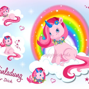 8 Einladungskarten Einhorn Pony Geburtstag Mädchen Kindergeburtstag Einladungen little Pony Pferd Regenbogen