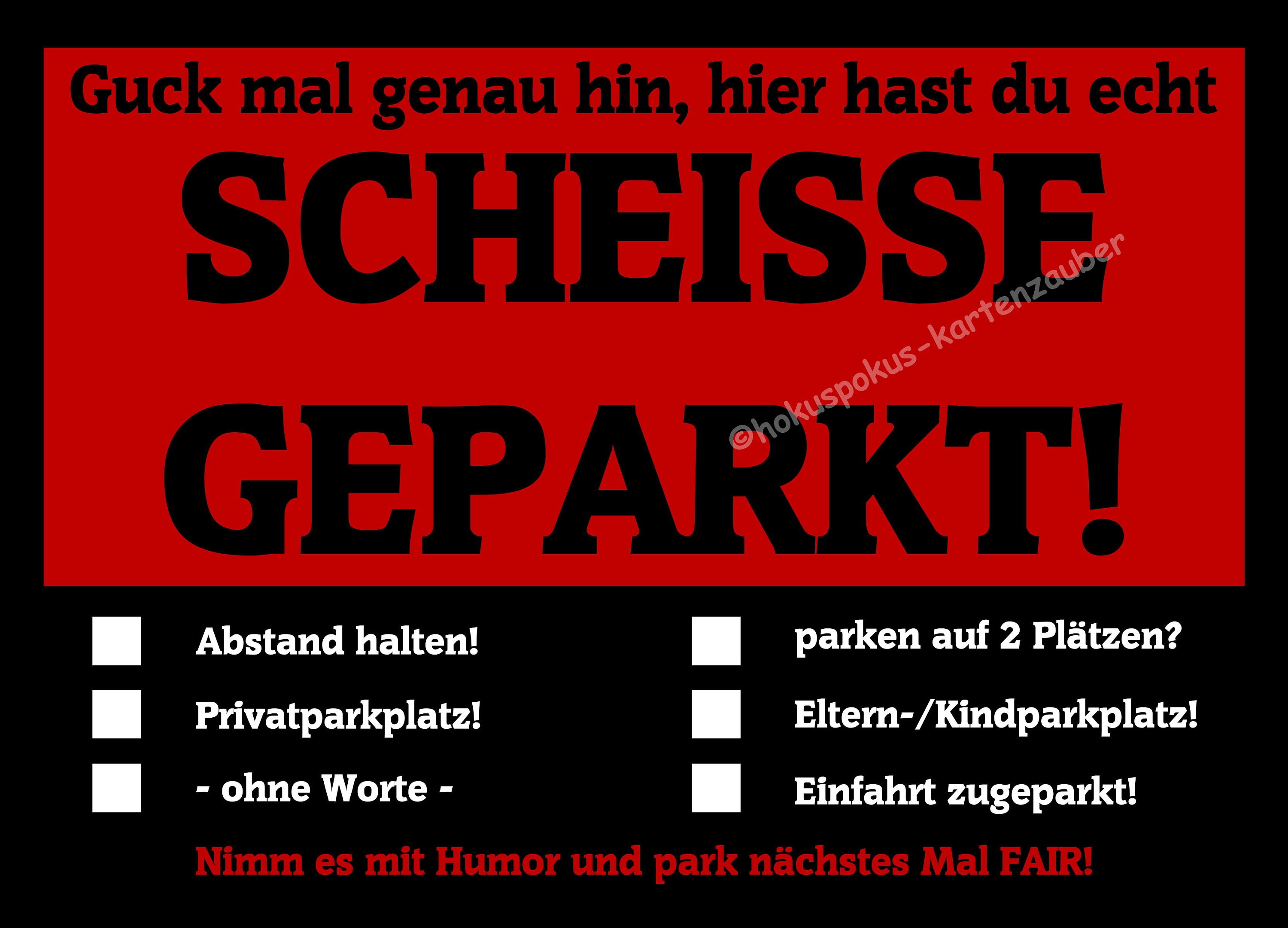 100 DU PARKST SCHEISSE Karten gegen Falschparker 2fachParkplatzbenutzer