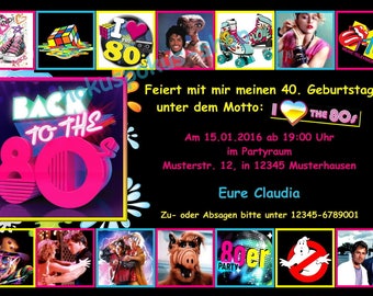 10 Einladungskarten 80er 80s Geburtstag Party Retro 80 Jahre Musik Disco Einladungen Mottoparty jedes Alter möglich: z.B. 18 30 40 50 60