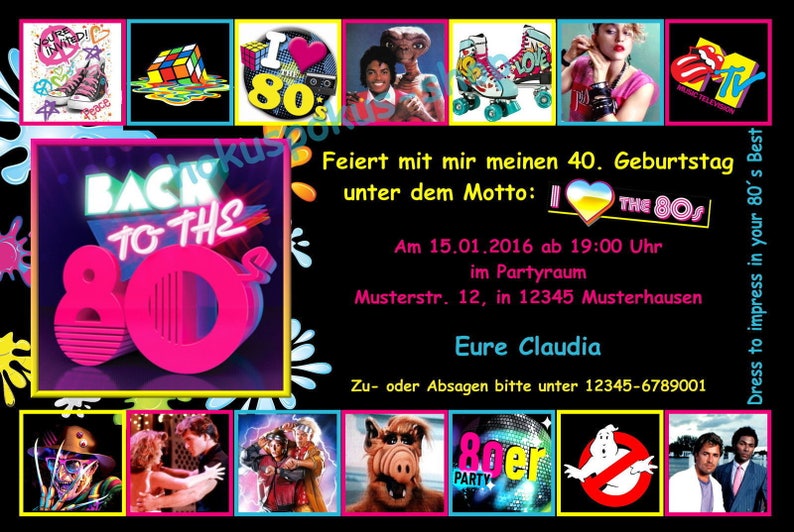 10 Einladungskarten 80er 80s Geburtstag Party Retro 80 Jahre Musik Disco Einladungen Mottoparty jedes Alter möglich: z.B. 18 30 40 50 60 Bild 1