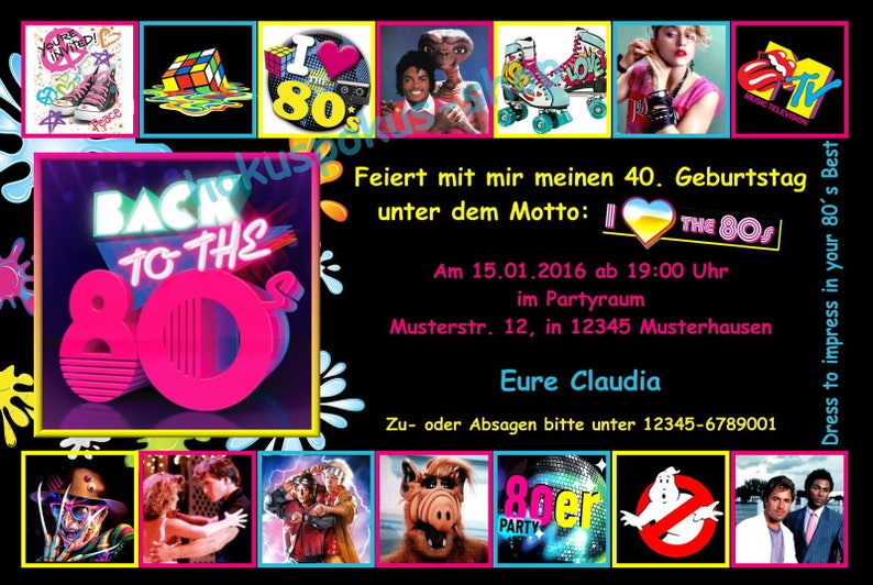 10 Einladungskarten 80er 80s Geburtstag Party Retro 80 Jahre Musik