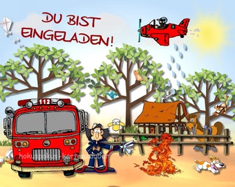 8 divertimento invito carte pompiere compleanno bambini inviti di compleanno ragazzi vigile del fuoco camion del fuoco