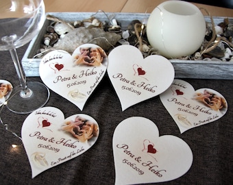 25 high-quality heart coasters Beer coasters Compostable printed on both sides Guest gift wedding photo table decoration decoration Nice that you're here