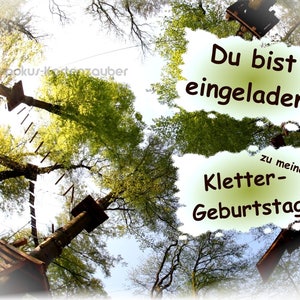 8 Einladungskarten klettern Geburtstag Kinder Kletterpark Hochseilgarten Klettergarten Bild 1