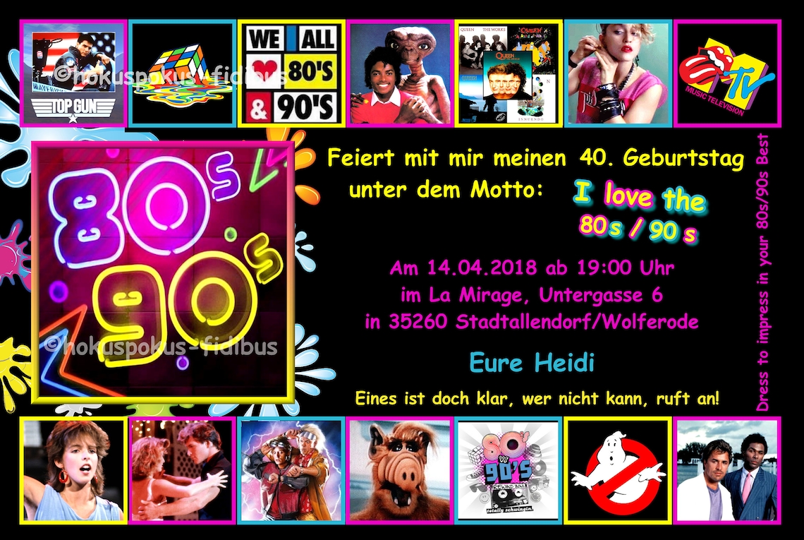 10 Einladungskarten 80s 90s Geburtstag Party Retro 80er 90er Jahre