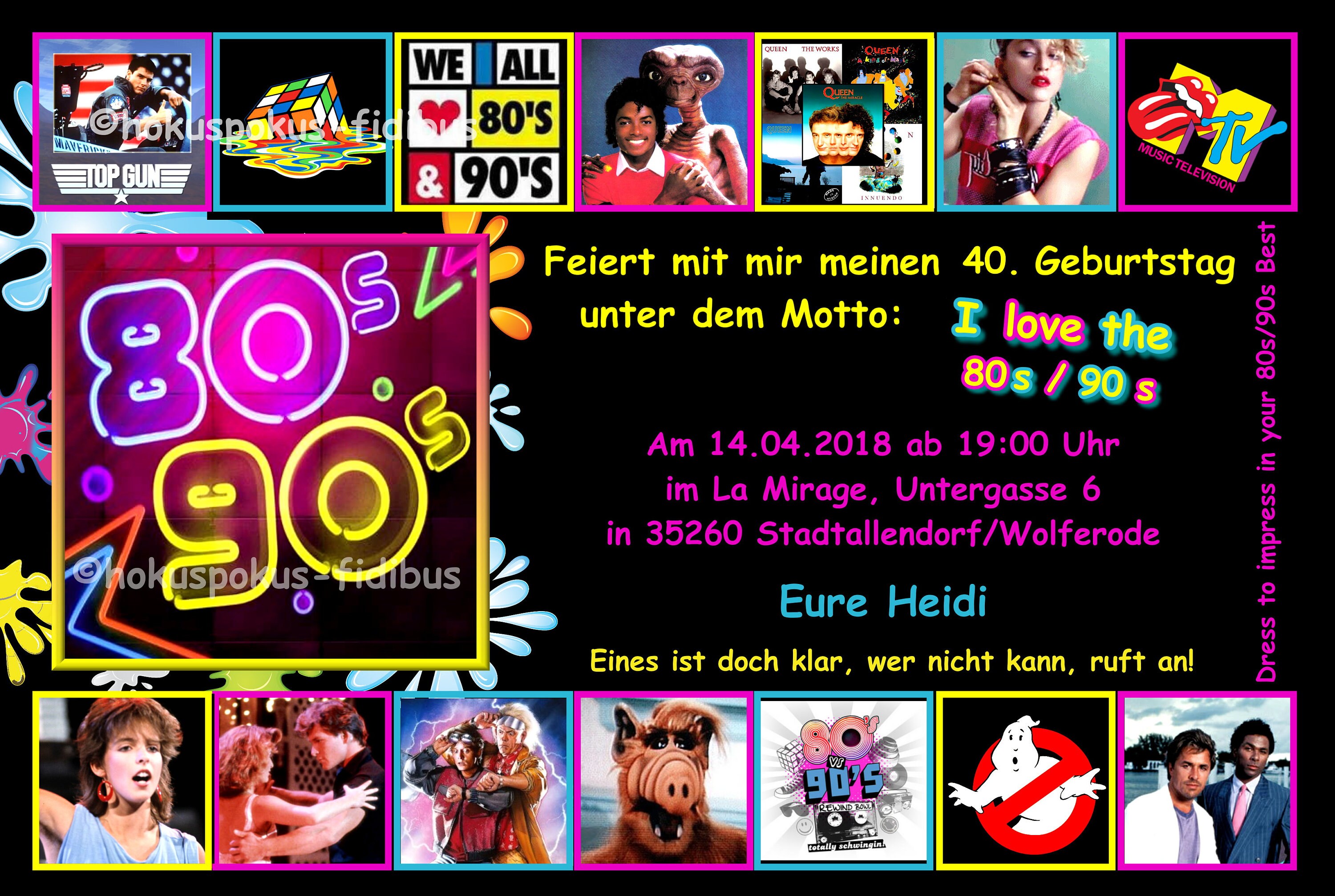 10 Einladungskarten 80s 90s Geburtstag Party Retro 80er 90er Jahre 