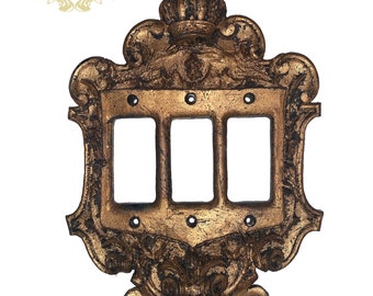 Switch plate  - switch outlet- CROWN switch cover ornate fleur de lis old world tuscany craft  crown cross lion medieval