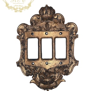 Switch plate  - switch outlet- CROWN switch cover ornate fleur de lis old world tuscany craft  crown cross lion medieval
