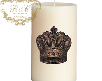 Pillar candle pin accent SET OF 2 SMALL crown embellished handmade rhinestones craft Tuscany old world crown cross lion medieval ornate