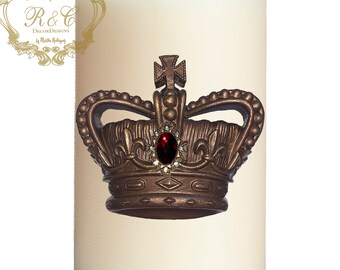 Pillar candle pin accent CROWN embellished handmade rhinestones craft  tuscany old world crown cross lion medieval ornate