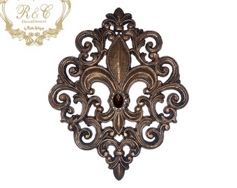 Lamp Magnet Large Scroll FLEUR DE LIS embellished  rhinestones craft  tuscany old world crown cross lion  ornate