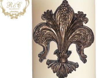 Pillar candle pin accent Large FLEUR DE LIS embellished handmade rhinestones craft  tuscany old world crown cross lion medieval ornate