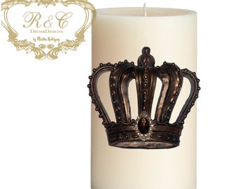 Pillar candle pin accent CROWN embellished handmade rhinestones craft  tuscany old world crown cross lion medieval ornate
