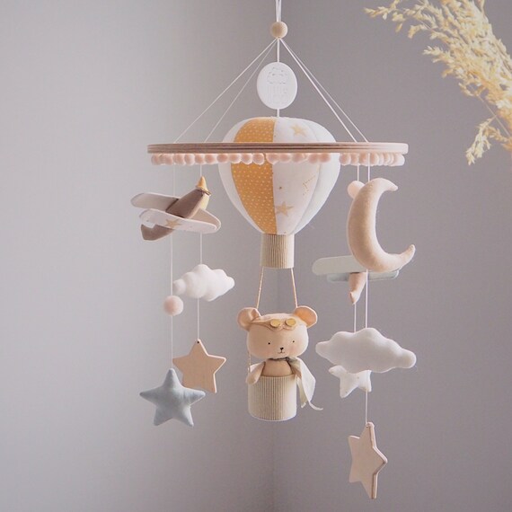 Bear Mobile Hot Air Balloon Airplane Mobile Baby Boy Etsy