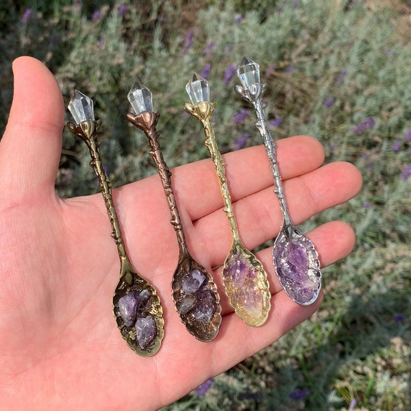 Amethyst Witch Spoon - Crystal Spoon - Wicca - Pagan - Altar Spoon - Herbal Spoon - Altar Decoration - Vintage - Teaspoon