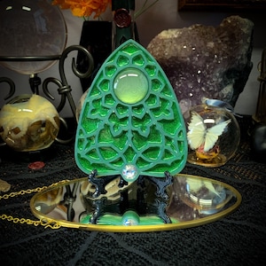 Green Witch - The Stained Glass Window Planchette - Ouija Planchette - Spirit Board Planchette - OOAK