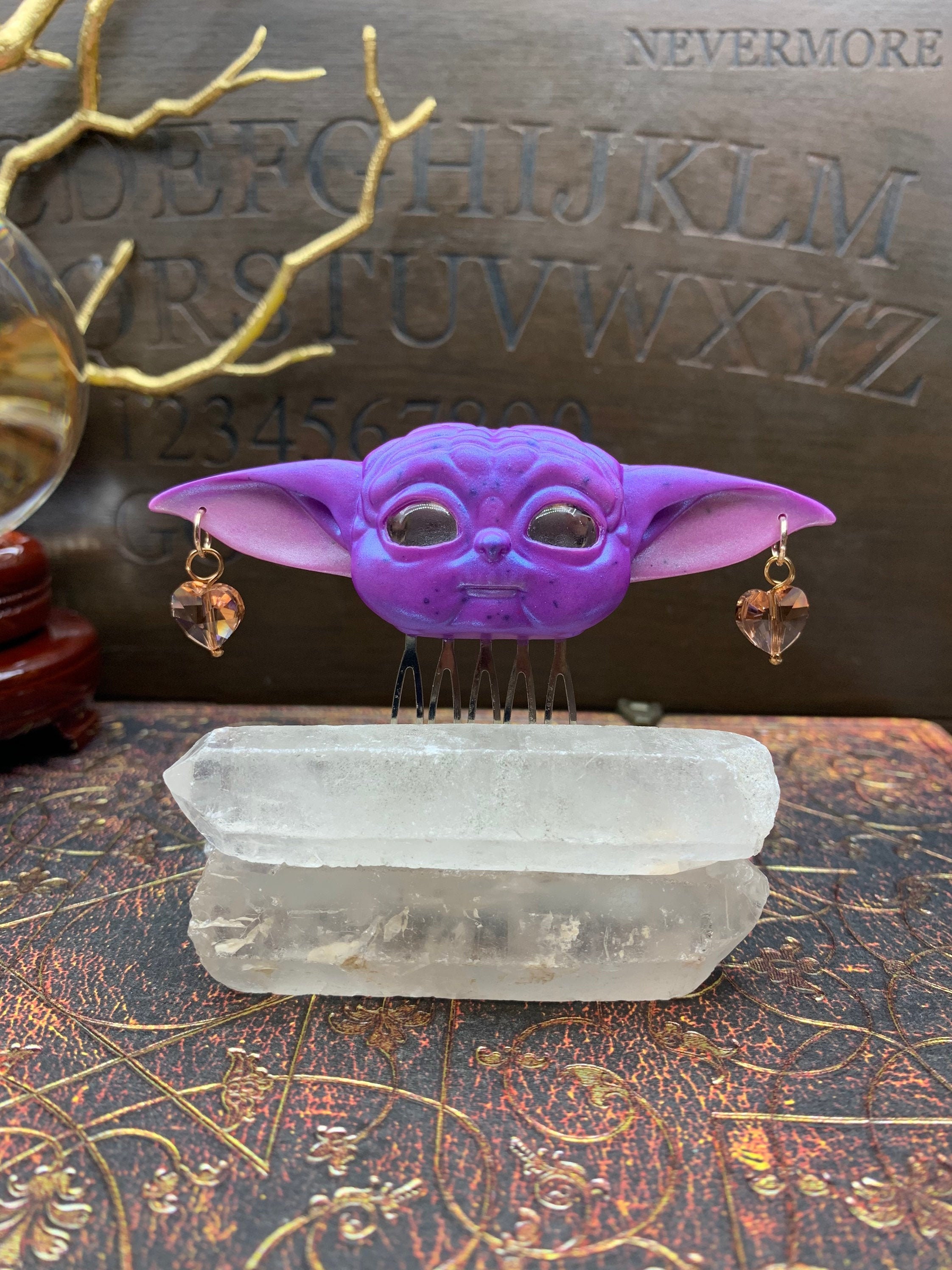 Baby Yoda Hair Comb With Crystal Hearts Star Wars Master Etsy
