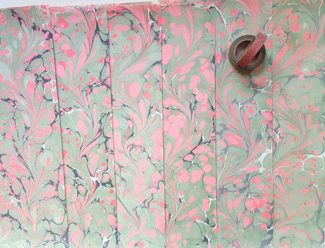 Handmarbled Paper, Aged Look, Decorative Paper, Bookbinding Endpaper