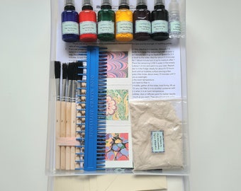 Marbling Kit 1 Ready To Use Complete With Tray and Paper, Ebru Art Kit, Craft Gift Idea, Creative and Fun Kit for  Kids, DIY Decoration Kit