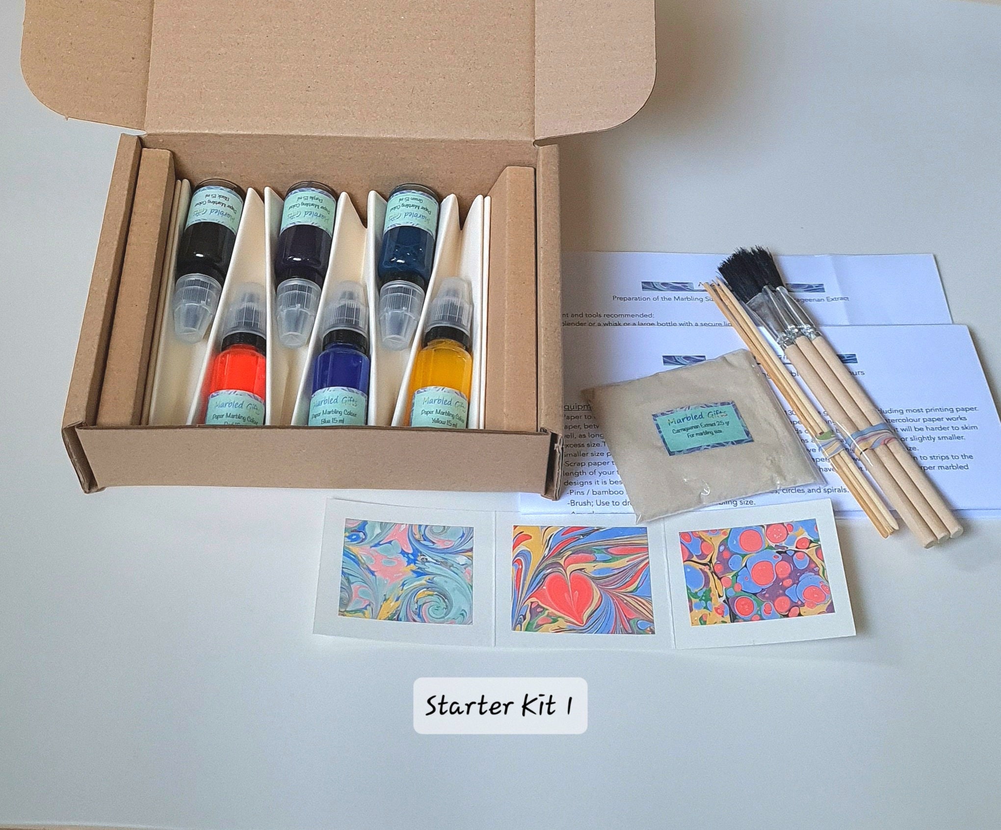 DIY Paper Marbling Starter Kit: Watercolor Paints, Carrageenan - Creative Craft Kit