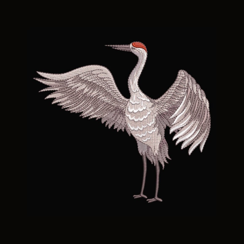 Crane bird embroidery design  etsy Crane bird embroidery design  etsy