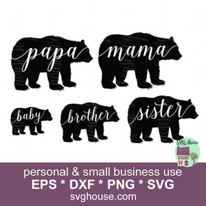 Bundle famille ours SVG, Svg maman ours, Clipart ours, papa ours maman ours bébé ours, Silhouette Svg, frère ours Svg, soeur ours Svg