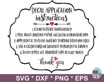 Decal Instructions SVG Care Card Svg Vector Cut Files For Cricut And Silhouette  - Includes Svg, Dxf, Png and Eps