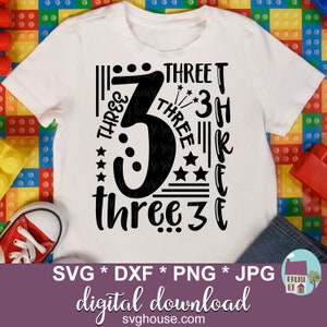 3e anniversaire Collage SVG, fichier coupe SVG garçon, Svg anniversaire fille, trois ans DXF, fichiers Svg pour Cricut