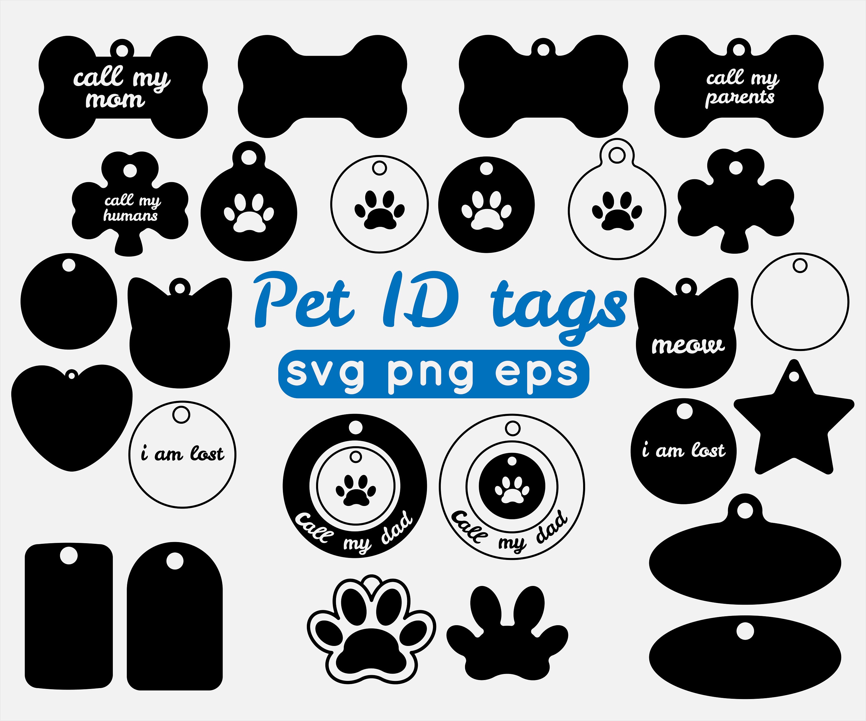 Pet ID SVG tag. Dog tag svg сat id tag paw tag svg. Dog bone Etsy