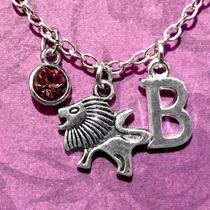 Lion Necklace Necklace with Optional Initial and/or Birthstone on a Card, Lion Gift, Big Cat