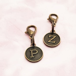 Bronze Letter Clip On Charms Zipper Pulls Initials, Antique Bronze Alphabet Letters, Personalized Zipper Pull With Initial image 3