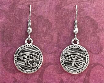 Eye of Horus Egyptian Earrings, Silver Tone, with Message Card