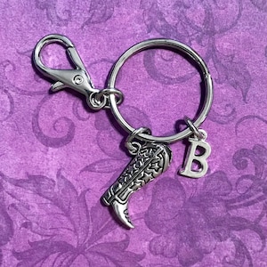 Cowboy Boot Keyring Keychain, Cowboy Boot Keychain Cowboy Boot Keyring, Optional Initial Keychain