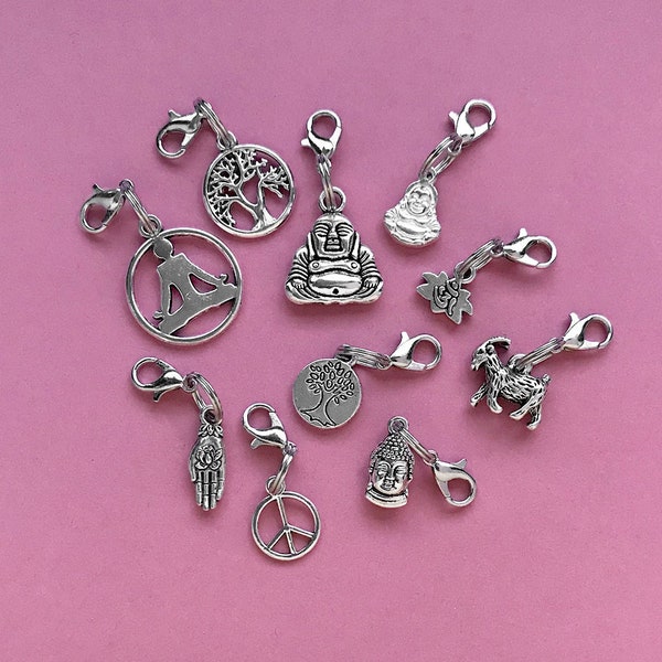 Clip On Charms Zipper Pulls Buddha, Tree of Life, Yoga, Peace, Goat Your Choice!