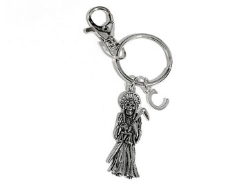 Grim Reaper Keychain, Clip-On Keyring, Grim Reaper Purse Charm Angel of Death, Optional Initial and/or Birthstone