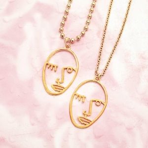 Winking Face Necklace in Matte Gold Finish, Picasso Face Necklace, Artistic Face, Textured Dark Gold Winking Face