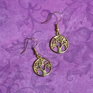 Gold Tree of Life Earrings, Gold Plated