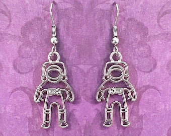 Astronaut Earrings, Spaceman, Silver