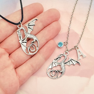 Silver Pterodactyl Necklace: Sci-Fi Dragon Jewelry, Personalized Initial & Birthstone