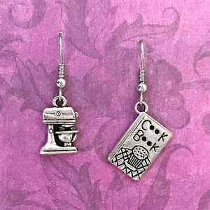 Cooking Earrings Antique Silver Cook Book and Mixer Earrings Chef Cook Earrings Baker Kitchen