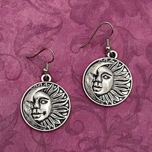 Silver Sun and Moon Earrings
