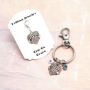 Pink Crystal Mother Heart Zipper Pull Silver, Mother Keychain Keyring Pink Crystal, Mother&#39;s Day Gift, Gift For Mom