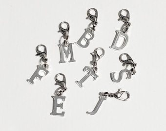 Letter Clip On Charms Zipper Pulls Initials, Silver Alphabet Letters, Personalized Zipper Pull With Initial, Your Choice!