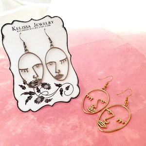 Winking Face Earrings in Silver or Gold Plated, Minimalist Picasso Style, Artistic Face