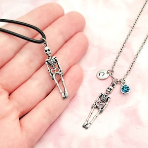 Skeleton Necklace, Skeleton Jewelry, Personalized Necklace, Initial Necklace, Birthstone, Halloween Skeleton